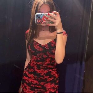 Windsor Red and Black Floral Mini Dress